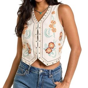 Rock & Roll Denim Women's Floral Print Vest - Large